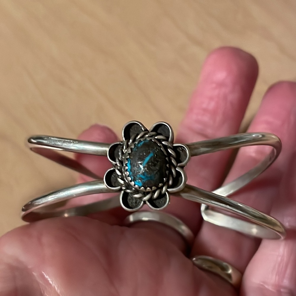 Old Pawn Bisbee Turquoise Sterling Cuff Signed